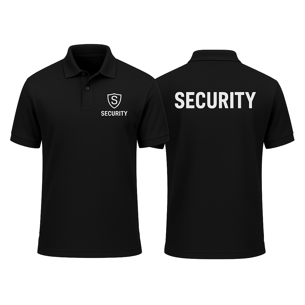 NTLO Embroidery and Clothing | Embroidery Services | DTF Printing | Sublimation | Corporate Clothing | Black Polo Shirts with Embroided Security Logo